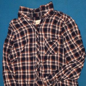 blue and red plaid button up